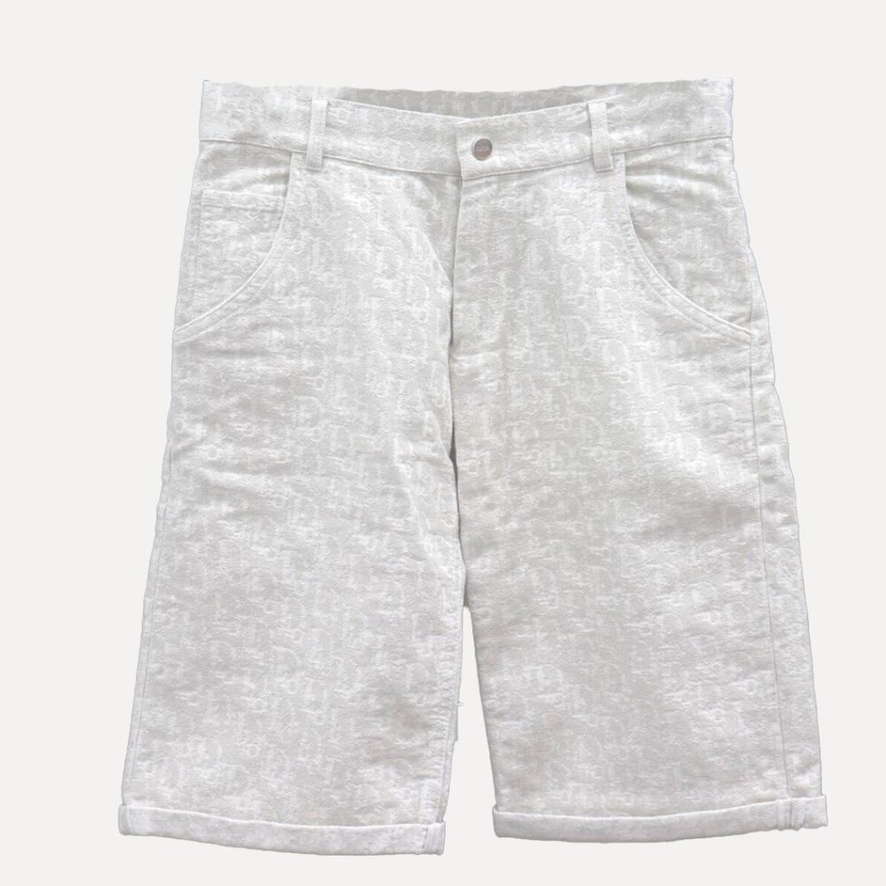 Dior Oblique Monogram Beige Denim Bermuda Shorts
